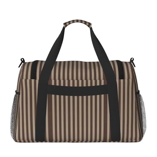 Bolsa de viaje grande con rayas marrones, diseño plegable e impermeable para deportes 2