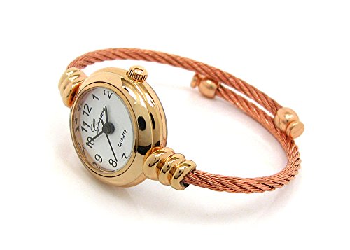 Geneva New Rose Gold Cable Band Women's Petite Bangle Watch #TOP1