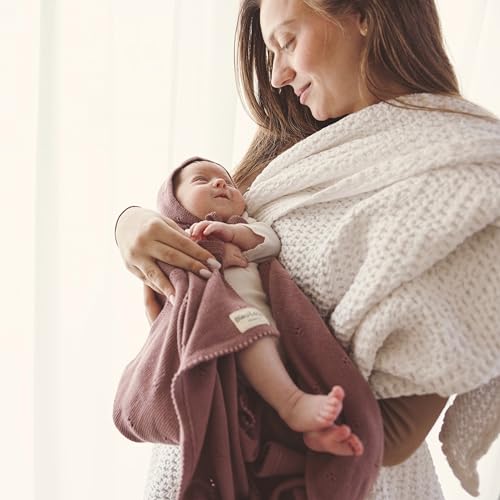Image of Baby Gift Set - Organic Cotton Newborn Blanket Essentials, Newborn Gift, Baby Girl Gift Basket (Pointelle - Sugar Plum)