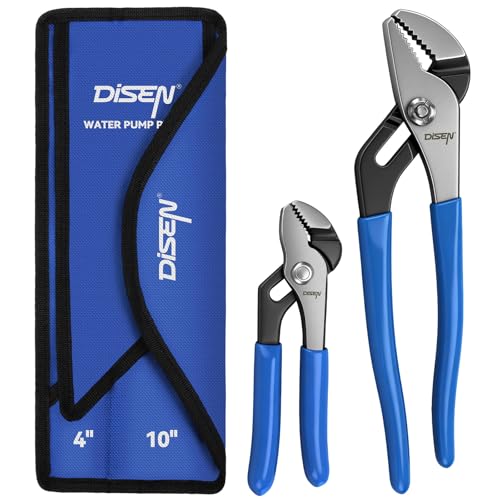 DISEN Channel Locks Pliers 2-Piece Slip Joint Pliers Set with Dipped Handles Adjustable Water Pump Pliers 10-Inch and 4-Inch Tongue and Groove for Home Repair Gripping Nuts Bolts Pipe