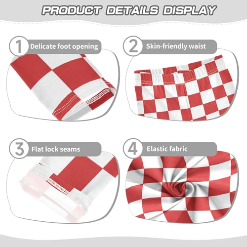 Vdsrup Girls Leggings Red White Checkered Kids Length Leggings Pants Toddler Athletic Soft Tights Trousers 4T3