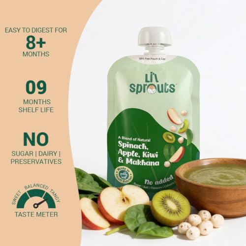 Image of Li'l Sprouts FruGies Superfood Baby Food Puree | 6 Flavours with Ragi Makhana & Oats Combo Pack | No Added Sugar | No Preservatives | Ready to Eat | 8+ Months | 600g