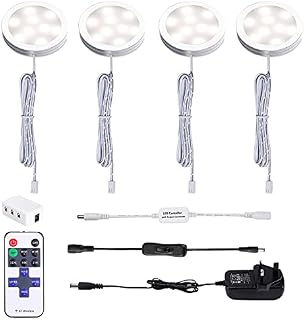 AIBOO Under Cabinet Lighting - Dimmable Cupboard Lights with Remote Control & 4 Pack Under Counter Lighting Kit Display Kitchen Light for Closet Showcase Bookshelf Wardrobe (4000K Nature White)