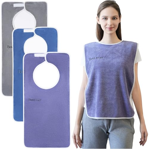 Wuwahold 3 Pack Adult Bibs, Microfiber Super Soft Eating Cloth for Adults, Disabled, Adjustable, Dining Clothing Protector