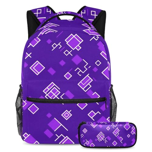 Sac à dos avec trousse violet pour étudiants, sac à livres grand format et sacs à dos de jour