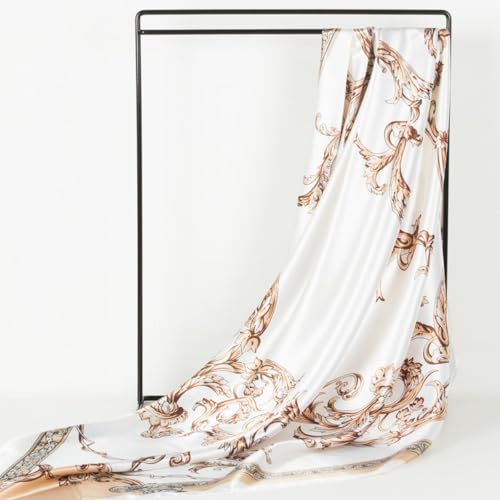 Image of SANNIDHI Hair Head Scarf for Women Satin Silk Like Neckerchief Fashion Print Square 35in Bandana Handbag Decor