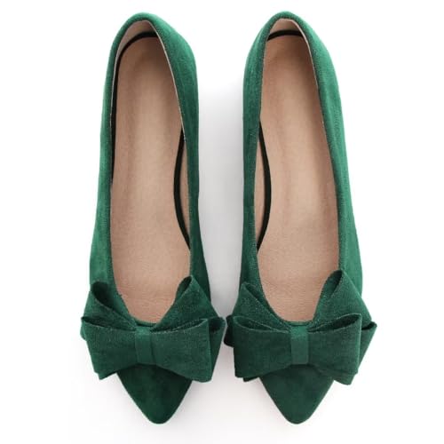 TN TANGNEST Women Fashion Bowknot Flats Comfort Pointed Toe Dress Shoes Dark Green 40(8.5)2