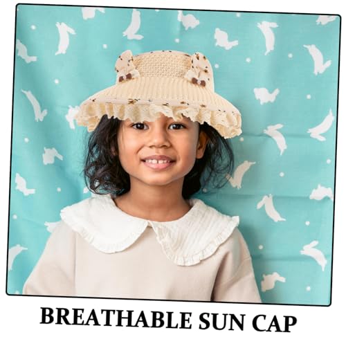 Girl Summer Sun Hat Rabbit Ear Visor Cap with Wide Brim Breathable Boy Girl Sun Protection for Outdoor Activities and Beach Trips Beige3