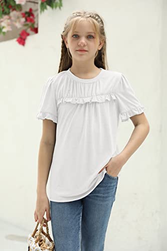 Image of Haloumoning Girls Crew Neck T Shirts Peplum Babydoll Tops Tees 4-15 Years | Girls T-Shirts, Casual Loose Tunic Tops, Cute Ruffle T Shirts, Short Sleeve Shirts, Long Sleeve Blouse