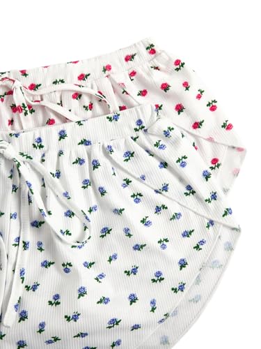 Image of MakeMeChic Women's Pajama Bottoms Floral Print Tie Front Micro Short Side Slit Summer Lounge Shorts