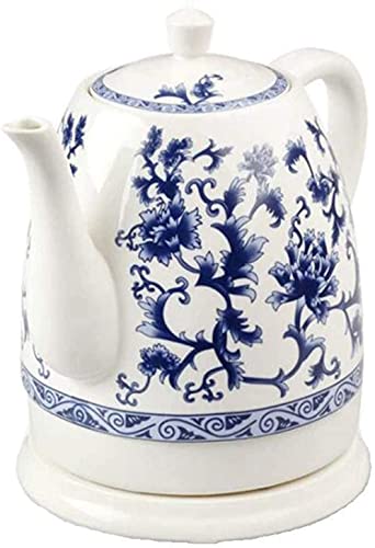 ZILOOK Bouilloire électrique en céramique sans Fil en Porcelaine Bleue et Blanche, théière de 1,5 l, Fait bouillir l'eau Rapidement pour Le thé, Le café,...