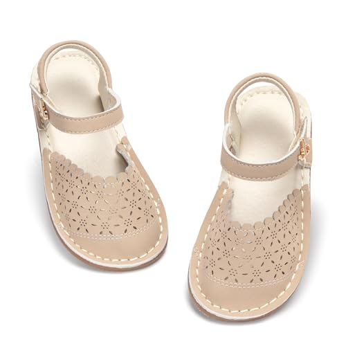 THEE BRON Toddler Girl Vintage Closed-Toe Sandals Genuine Leather Rustic Summer Shoes for 1-8 Years, Size 5-13