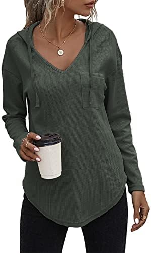 morhuduck Women’s V Neck Hoodies Long Sleeve