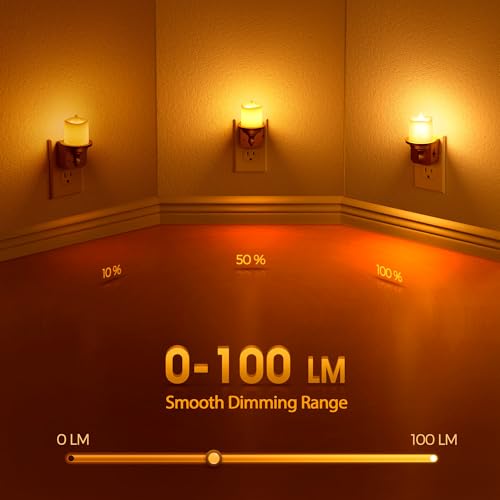 Image of Briignite Candle Night Light, Amber Night Lights Plug into Wall 2 Pack, LED Vintage Night Light with Light Sensor, 0-100LM Dimmable Nightlight Plug in, Nightlight for Kids Hallway Bathroom Bedroom