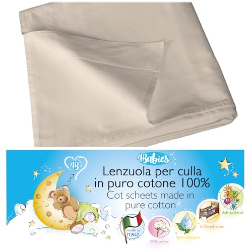4BABIES - Lenzuolo sopra per culla - Lenzuolino lettino con sbarre - Biancheria da letto per bambini in 100% Cotone Made in Italy certificato OEKO-TEX - Avorio