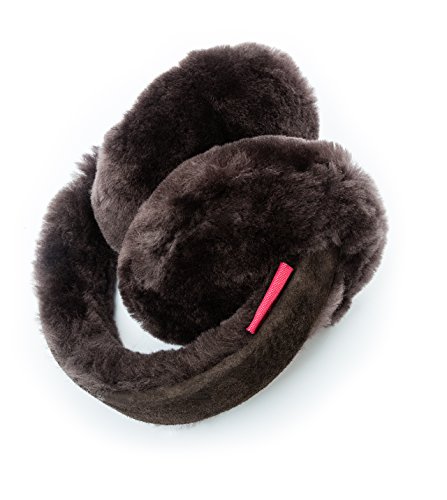 Preisvergleich Produktbild Lammfell Ohrenwärmer Ohrenschützer JULIA mit Kopfhörer / Headset braun Unisex für Damen Herren Kinder