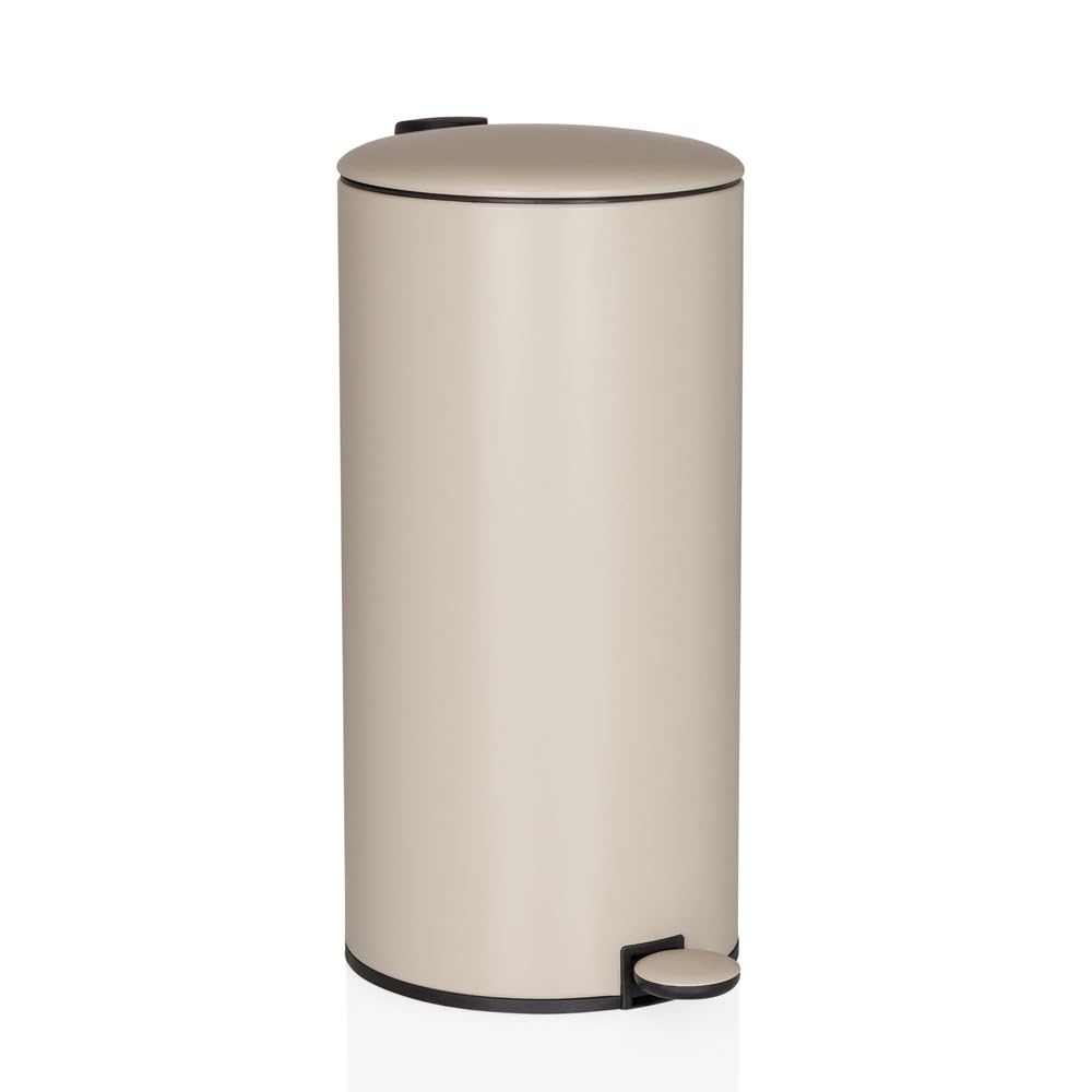 hjh OFFICE Mülleimer rund 30 Liter, Treteimer mit Deckel, Softclose CLEAN STEP 2 Metall Abfalleimer mit Inneneimer, Beige