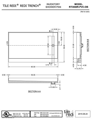 Tile Redi Rt3660R-Pvc-Ob Shower Pan With Right Drain- Single Curb Shower Base, 2" Pvc Drain, And Grate Included, 60" Width X 36" Depth #TOP5