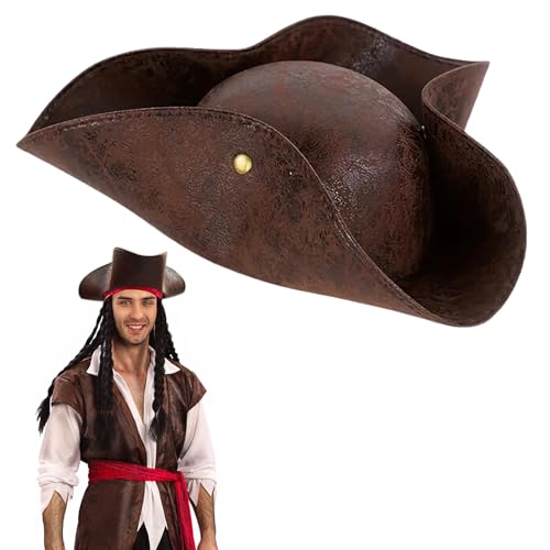 Brown Pirate Hat for Adult Pirate Hat Pirates Accessories for Men Women Halloween Costume Accessories Tricorn Hat Pirates Cap Colonial Medieval Accessory for Pirated Theme Party Halloween Cosplay