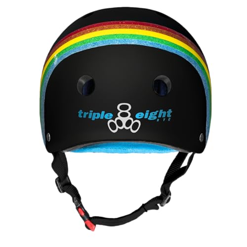 Image of Triple Eight THE Certified Sweatsaver Helmet for Skateboarding, BMX, and Roller Skating, Rainbow Sparkle Black, Small / Medium
