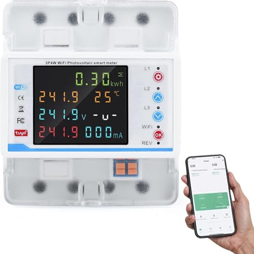 Jadeshay Medidor de Consumo Electrico Trifasico 100A 380V WiFi Contador Electrico con Subtensión Sobrecorriente Protección y Función de Temporización para Monitoreo de Energía Doméstica y Fotovoltaica