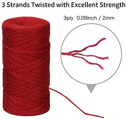 tenn well Thin Jute String, 656 Feet Red and Green Garden String for Crafts Decoration, Gift Wrapping and Floristry