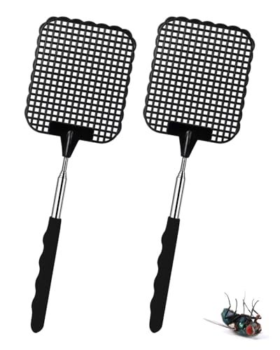 LEEQBCR 2 Stück Fliegenklatsche Ausziehbar,Fliegenklatsche Stabil,Insektenklatsche Mit Edelstahl Griff,Fliegenfänger Insektenfänger Fliegenschutz vor Insekten, Fliegen, Mücken, Wespen