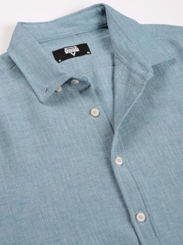Image of Thomas Scott Men's | Solid | Textured Fabric | Full Sleeve | Slim Fit | Polyester-Blend | Spread Collar | Casual Shirt