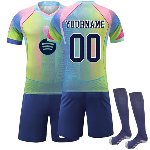 Camiseta Fútbol Barcelona Personalizadas Nombre Número, equipación Fútbol DIY con Conjunto Top Pantalón Corto y Calcetines Regalo de Fútbol para Hombres y Niño