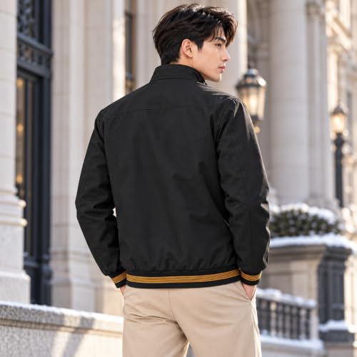 MIA FASHION Men's Fur Lined Bomber Jacket, Black - Image 7