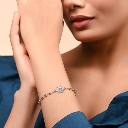 Bling Jewelry Personalize Catholic Christian Religious Prayer Beds with Cross Charm Holy Mother Virgin Mary Medal Rosary Bracelet For Women Teen .925 Sterling Silver 7-8 Inch Adjustable Customizable3