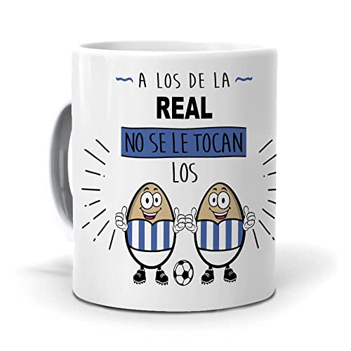 mundohuevo Taza de Regalo | A los del Real no se le tocan los …| Taza Equipo de la Real Sociedad | Tazas de Colección de Fútbol | Idea de Sorpresa para los Hinchas de la Real | Cerámica AAA 350 ML