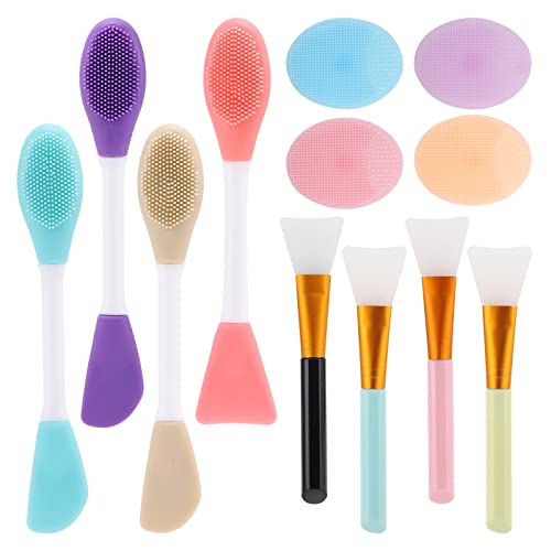 Silicone Facial Mask Applicator, 4 Face Scrubber, 4 Face Mask Brush, 4 Pcs 2 in 1 Face Mask Applicator, Lip Exfoliator - Skin Care Tools Set