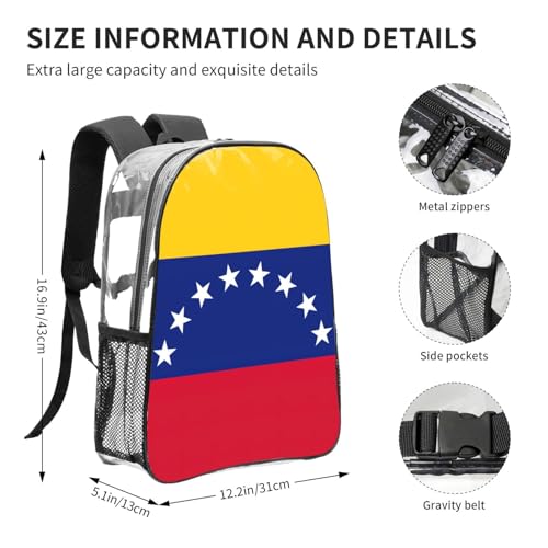 Flag of Venezuela Print Work Travel Stadium Events Transparent Backpack PVC Clear Bag Large Side Pockets4