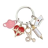 Caiyao Nurse Doctor Keychain 5 charm Graduation Gifts Mask Medical Tool Injection Syringe Stethoscope Nurse Cap, Pink, middle