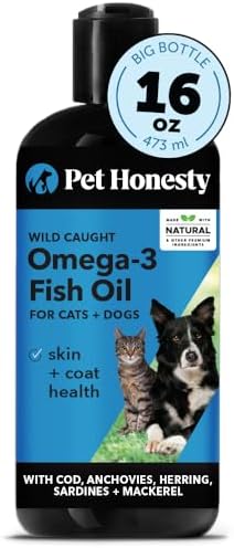 Pet Honesty Omega 3 Fish Oil for Cats & Dogs (16oz), Wild Caught Omega 3 Fish Oil for Dogs Skin and Coat Supplement, Supports Shedding, Skin & Coat, Immunity, Joint, Brain & Heart, EPA + DHA
