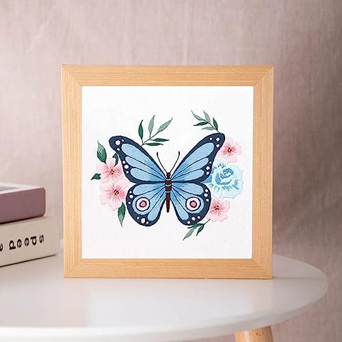 Image of Esffaci Embroidery Starter Kit for Adult Beginner with Blue Butterfly Flowers Pattern Hand Embroidery Set with Cloth Hoop Needle Threader Floss and Instruction
