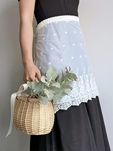 Vanoker Embroidered Fashion Waist Aprons Home Kitchen Restaurant Photo Props Florist Shop White Lace Half Apron (White) #TOP7