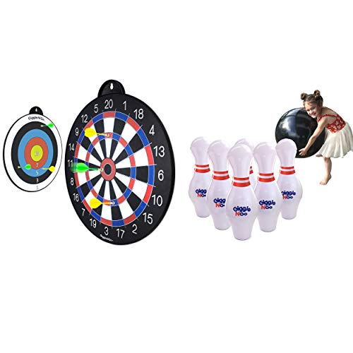 Giggle N Go Kids Bowling Set and Magnetic Dart Board. Fun Games for Kids. Great Xmas or Birthday Gifts for Boys or Girls. Fun Sports Games, Outside Games or Indoor Games for Kids