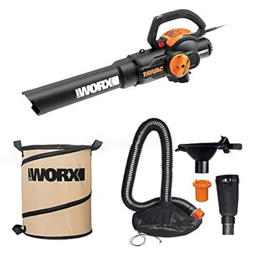 Image of WORX WG512 Trivac 2.0 Electric 12-amp 3-in-1 Vacuum Blower/Mulcher/Vac with LeafPro Universal Leaf Collection System and Landscaping 26-Gallon Collapsible Yard Waste Bag/Leaf Bin