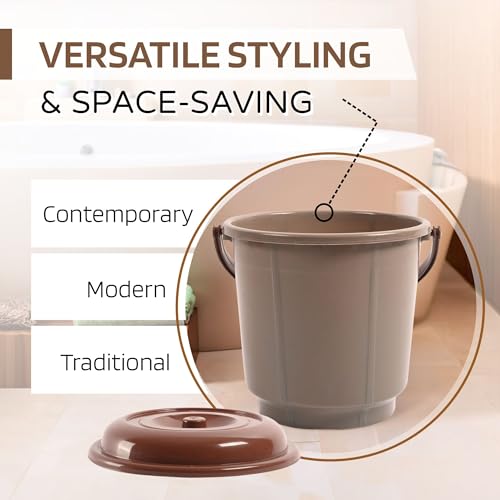 Image of Kuber Industries 3 Pcs 18 Liter Plastic Bucket for Bathroom | Plastic Bucket for Daily Use | Water Storage Bucket | Balti for Bathroom | Pink-Cream & Mink Grey