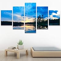 SIGNWIN 5 Panel Canvas Wall Art Reflected Sunset for Home Decorations Ready to Hang - 60