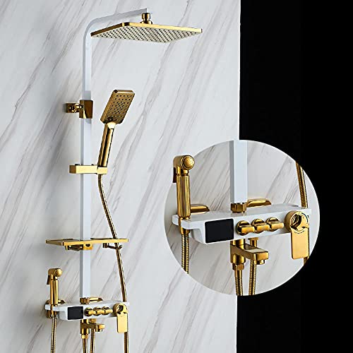 Aioneer Juego De Grifo De Ducha De Lluvia Termostático, Grifos De Ducha De Lluvia De Pared, Pantalla Digital, Grifo Mezclador De Baño, Agua Caliente Y Fría con Ducha,E