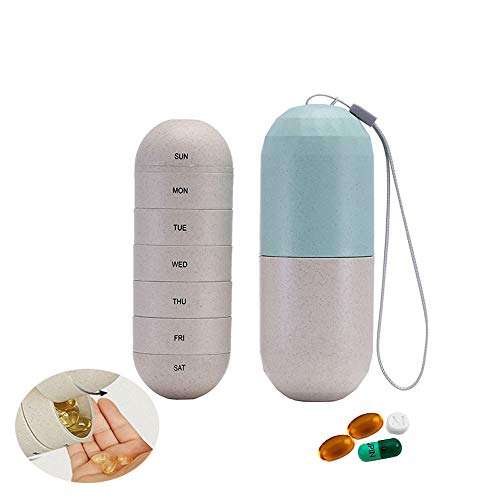 YUEMING Pastillero Semanal Caja，Caja de Pastillas para 7 Días Píldoras Multicolor con Compartimentos Organizador de Pastillas Recordatorio de Pastillero Viaje Portátil (Verde)