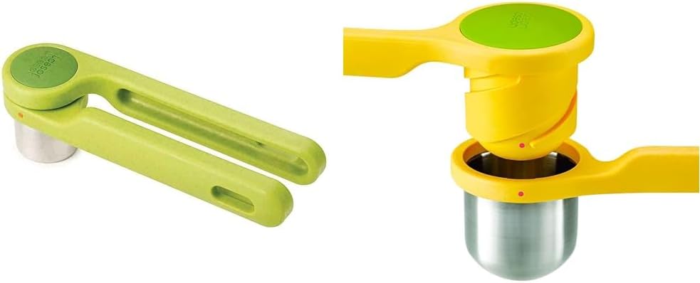 Joseph Joseph Helix Garlic Press and Citrus Juicer Ergonomic Twist-Action Hand Press Stainless Steel Set, Green and Yellow