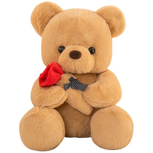DHINCHANSAIB Regalos del Día de San Valentín para niños,Oso de Felpa con Rosa, 25 cm, Juguete Blando para cumpleaños y día de San Valentín, Parejas y Amigos (Brown)