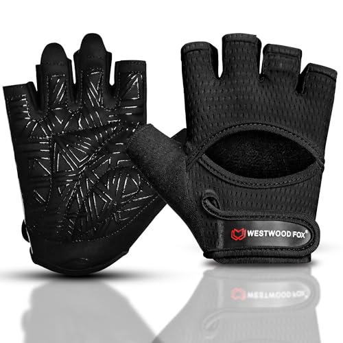 WESTWOOD FOX Guantes de gimnasio para hombres y mujeres, guantes ventilados para levantamiento de pesas, fitness, ciclismo y entrenamiento con acolchado grueso, protección completa de la palma, agarre