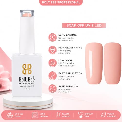 Image of BOLT BEE 15ML Gel Nail Polish 1Pc Clear Pink Glitter Nail Polish Soak Off UV LED Nail Gel Polish Nail Art Starter Manicure Salon DIY at Home, 0.5 OZ (1) (129)