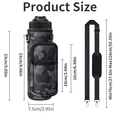 Image of Water Bottle Carrier Bag, 25oz 32oz Crossbody Water Bottle Holder with Adjustable Shoulder Strap, Sling Bag Sleeve Pouch Holder with Phone Pocket and Small Pocket for Walking Hiking Camping Gym