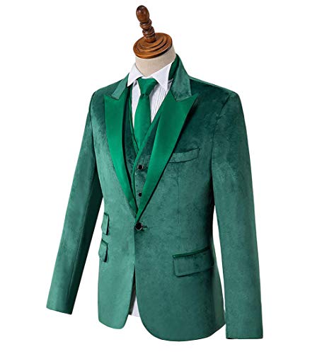 Wemaliyzd Men's 3 Piece Suit Velvet Official Blazer Single Breasted Vest Pants3